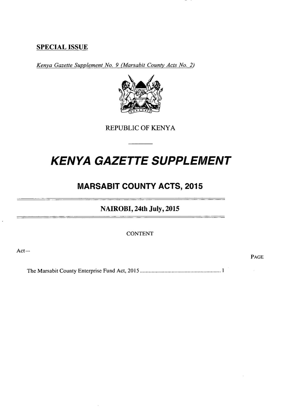 Marsabit County Enterprise Fund Act 2015