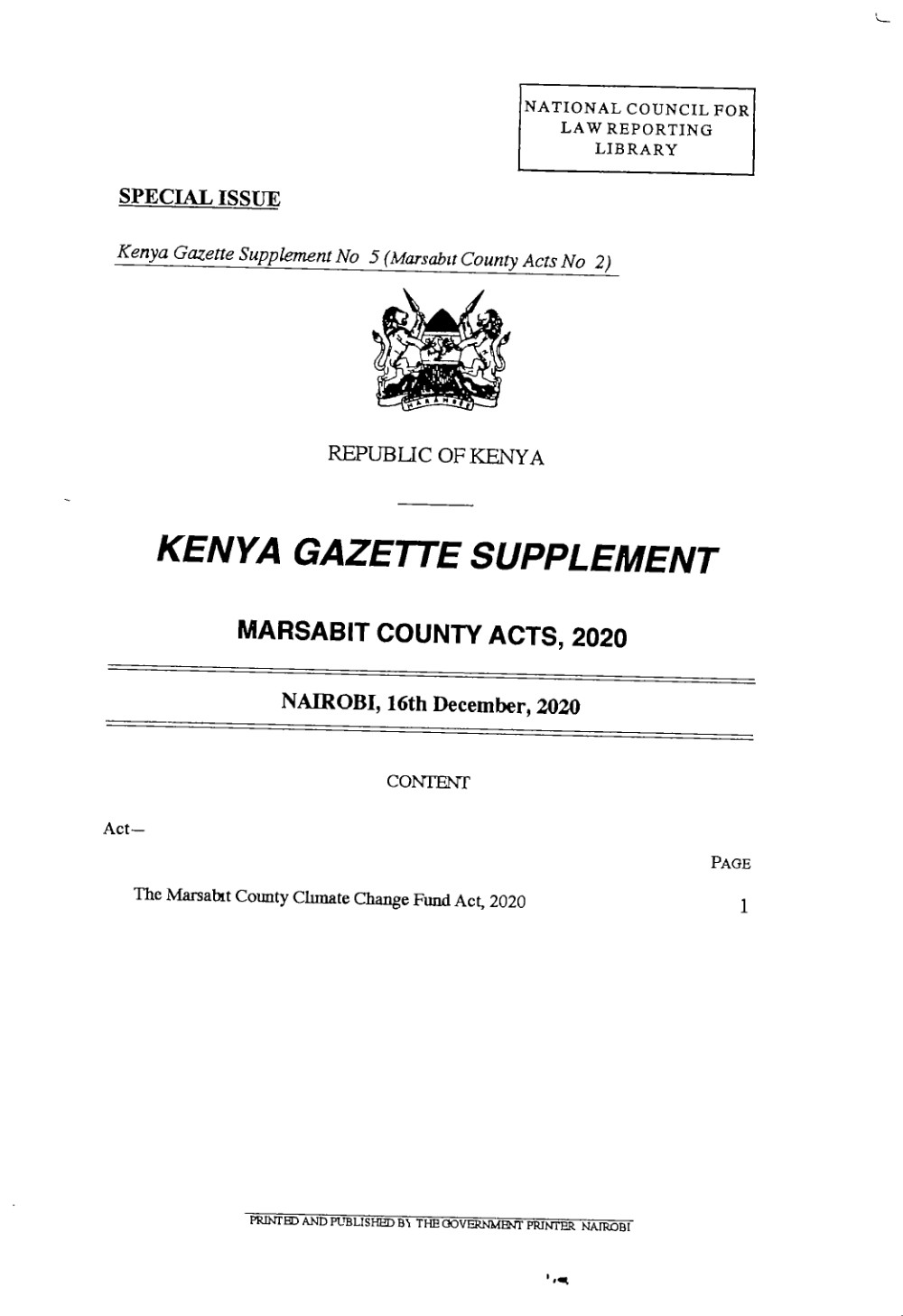 Marsabit County Climate Change Fund Act 2020