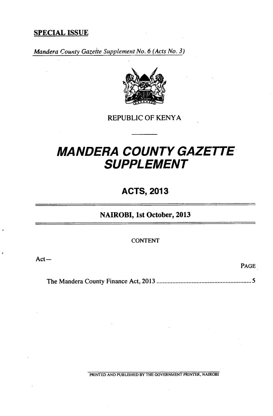 Mandera County Finance Act 2013