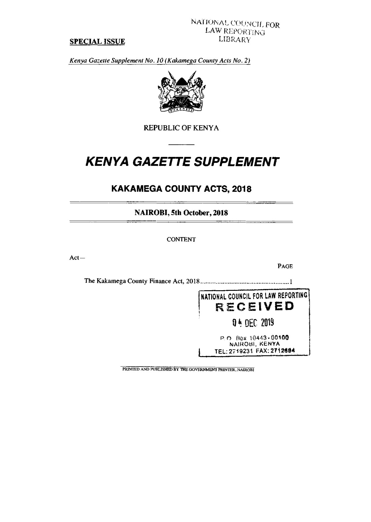 Kakamega County Finance Act 2018