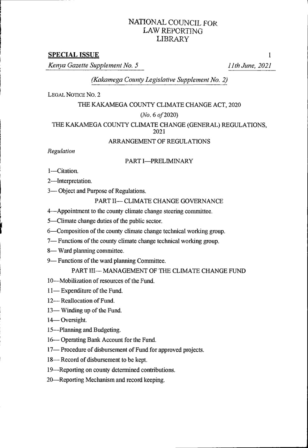 Kakamega County Climate Change (General) Regulations 2021