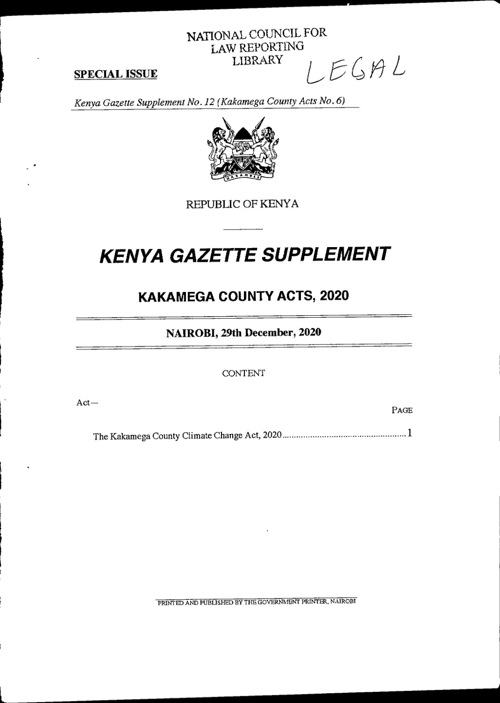 Kakamega County Climate Change Act 2020