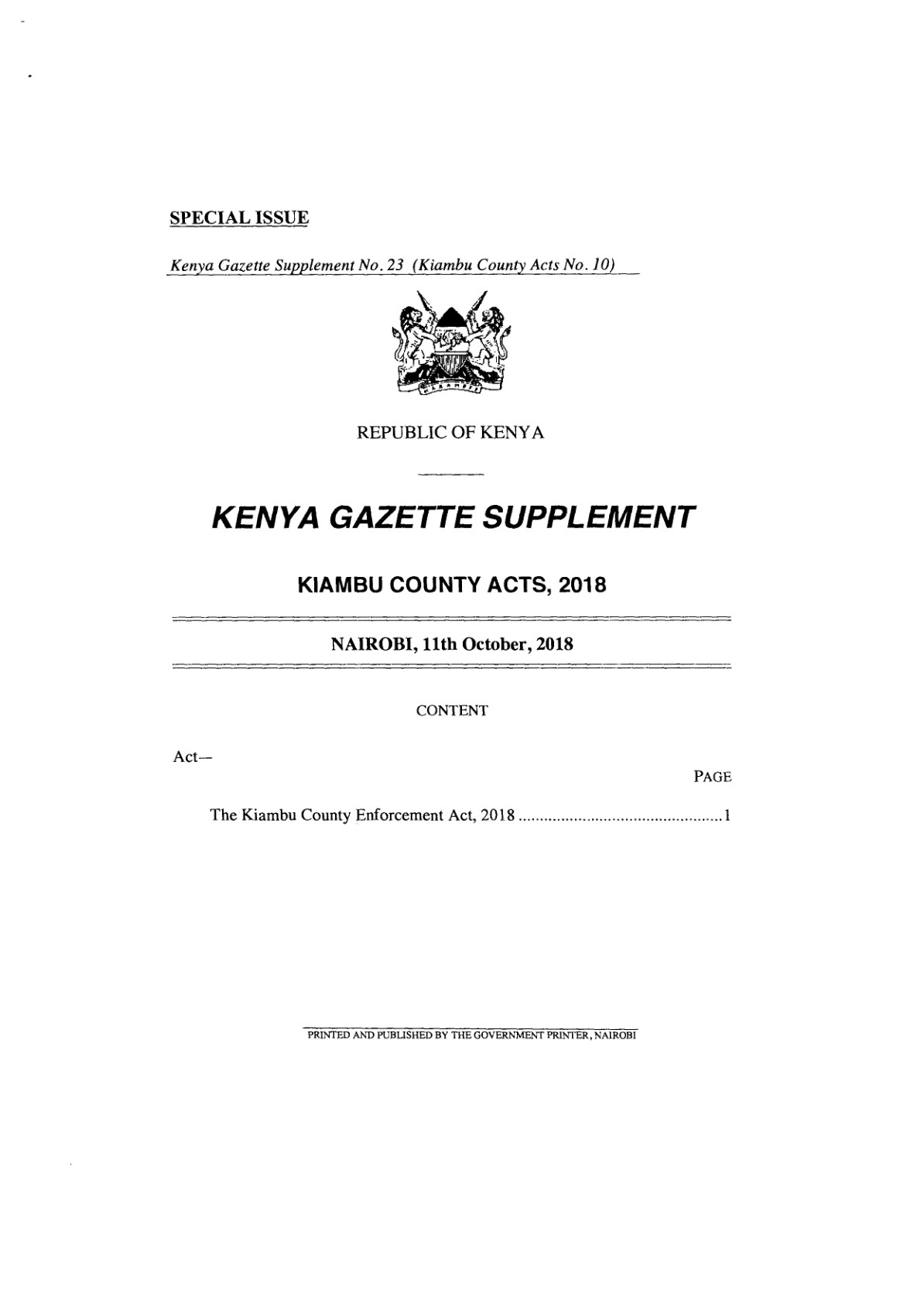 Kiambu County Enforcement Act 2018