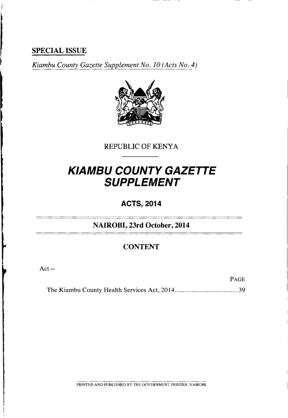 Kiambu County Health Services Act 2014