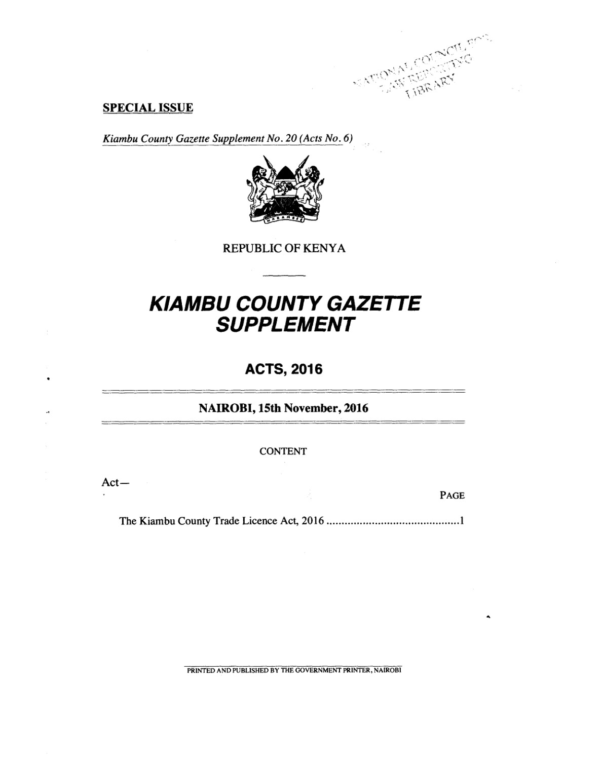 Kiambu County Trade Licence Act 2016