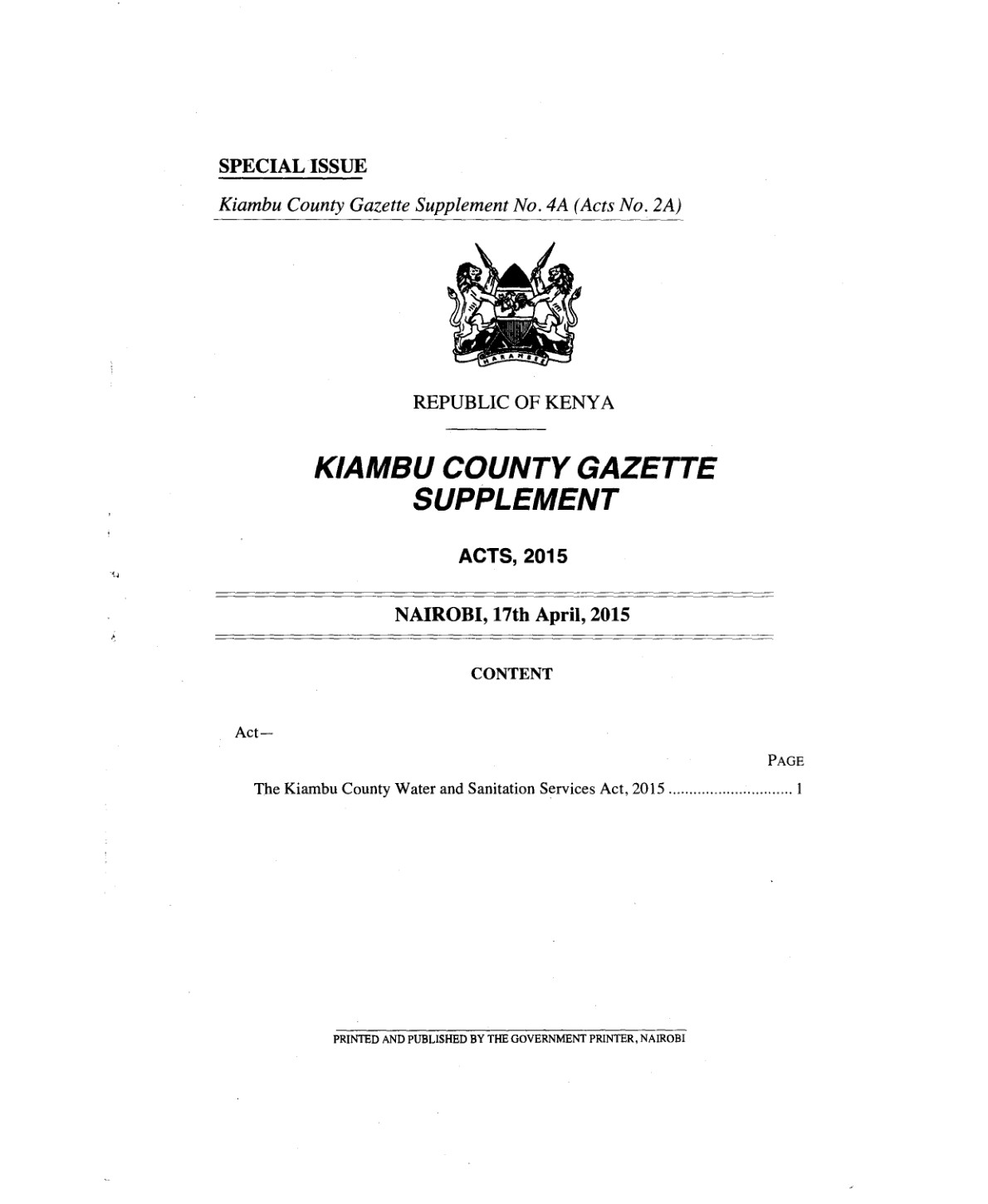 Kiambu County Water and Sanitation Services Act 2015