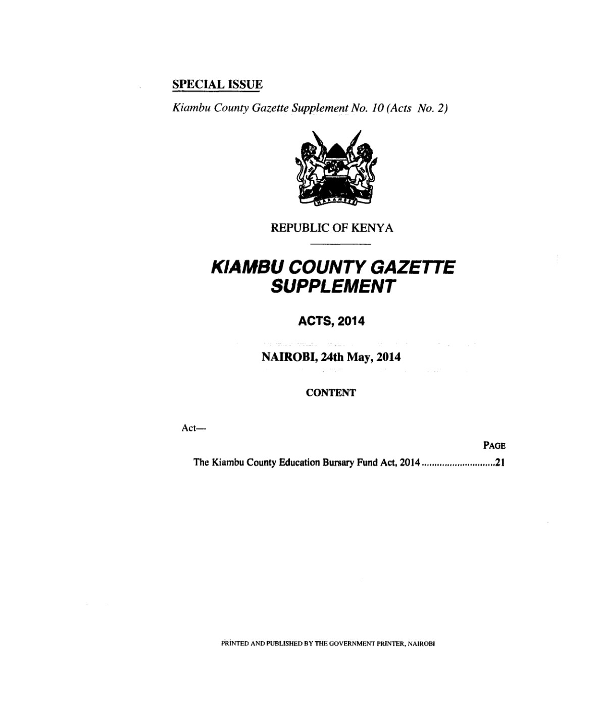 Kiambu County Education Bursary Fund Act 2014